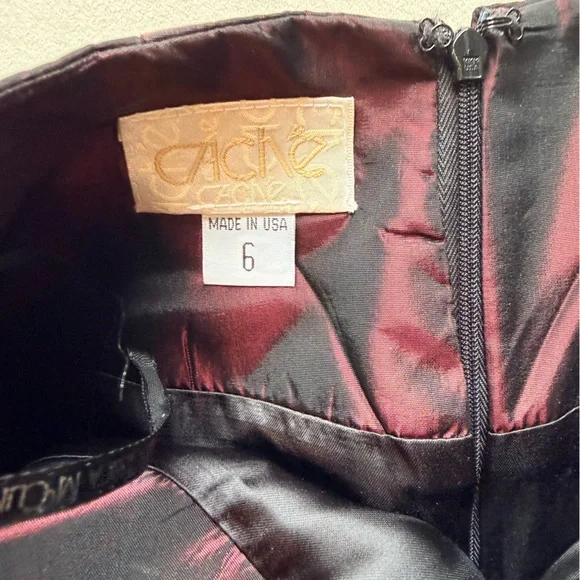 Vintage Cache Burgundy Taffeta Midi Skirt - Picture 5 of 10